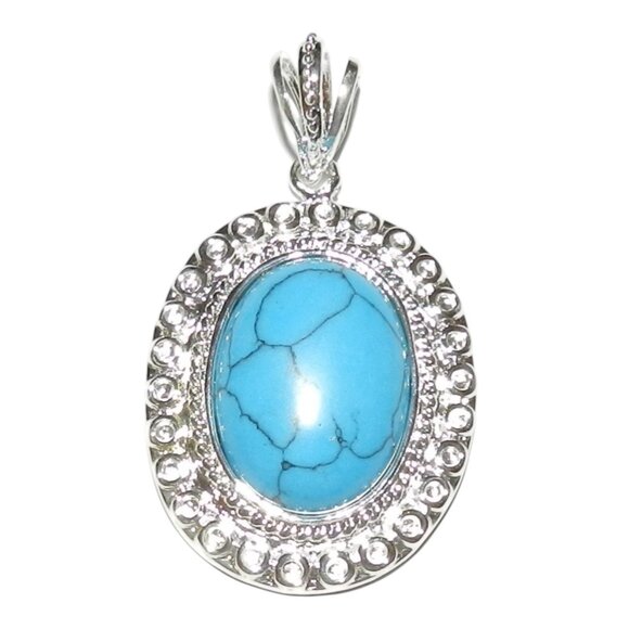 NWOT Blue Turquoise 53mm Oval Howlite Gemstone Cabochon Silver Pendant P1569 - Picture 1 of 1